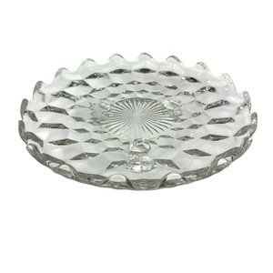 Vtg 7.5" Fostoria American Cubist Tidbit Tray Clear Glass 3 Toed Footed Appetize